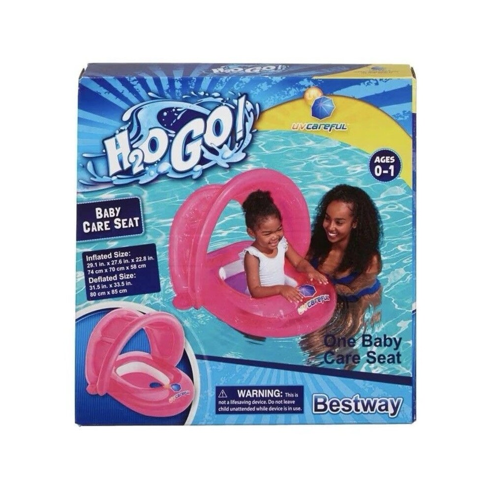 H20 Go! Pool Float Baby Care Seat Pink Covered UV Careful Ages 0-1